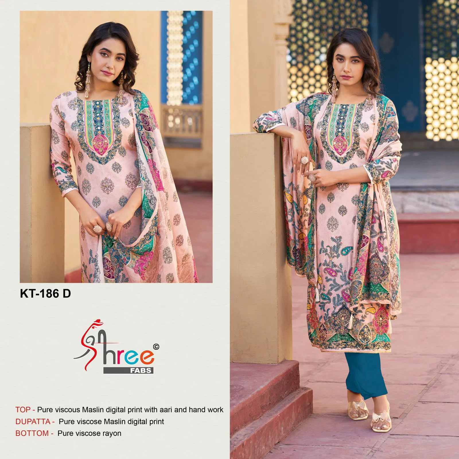 Kt 186 by Shree Viscose Maslin Digital Printed Salwar Suits Orders In India